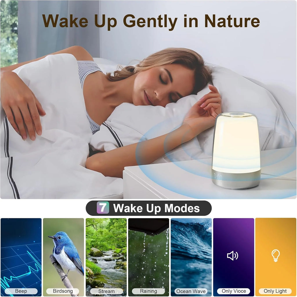 Experience Gentle Mornings with Our Sunrise Alarm Clock - 3-Way Dimmable RGB Bedside Lamp for Heavy Sleepers