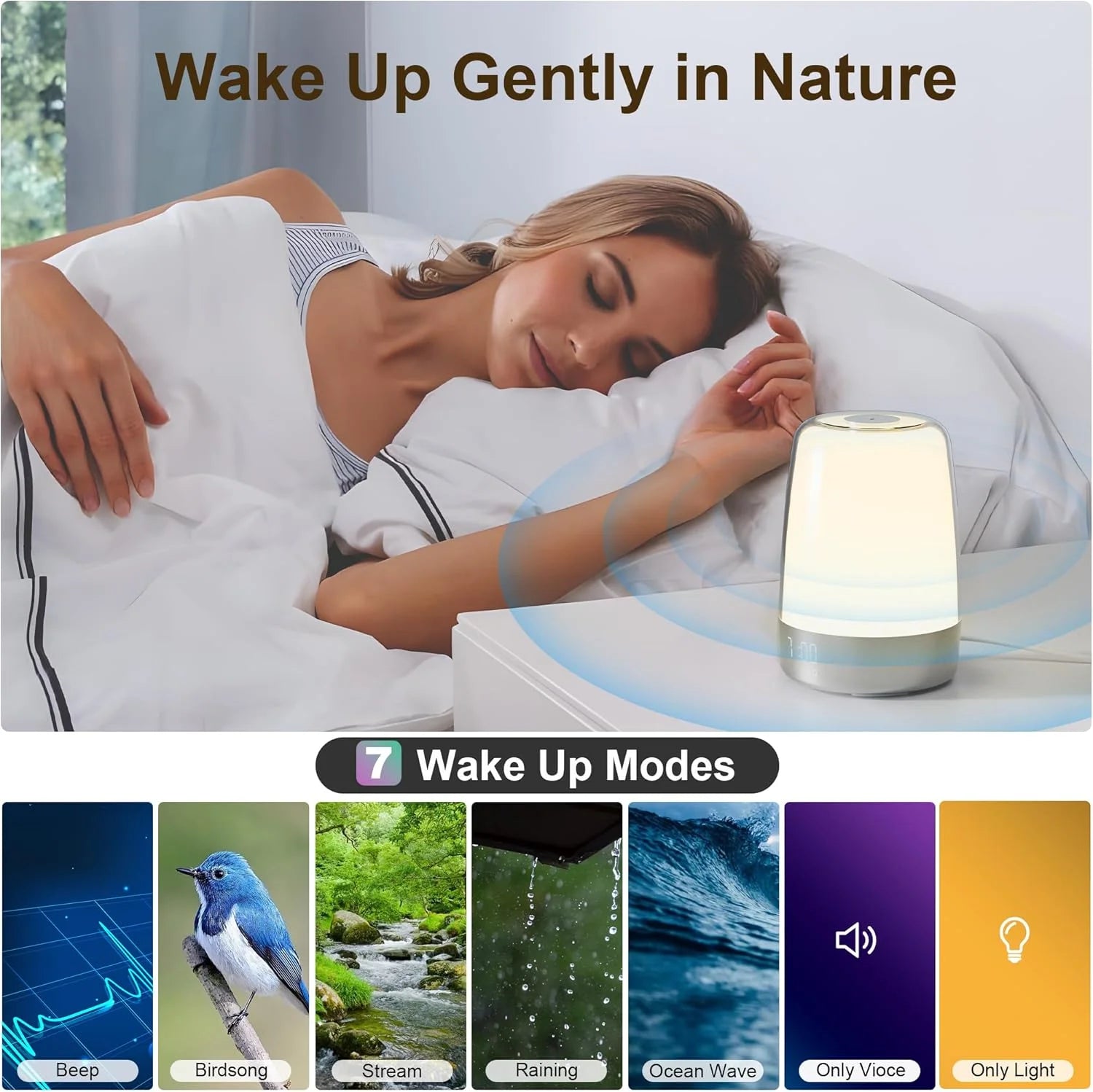 Experience Gentle Mornings with Our Sunrise Alarm Clock - 3-Way Dimmable RGB Bedside Lamp for Heavy Sleepers