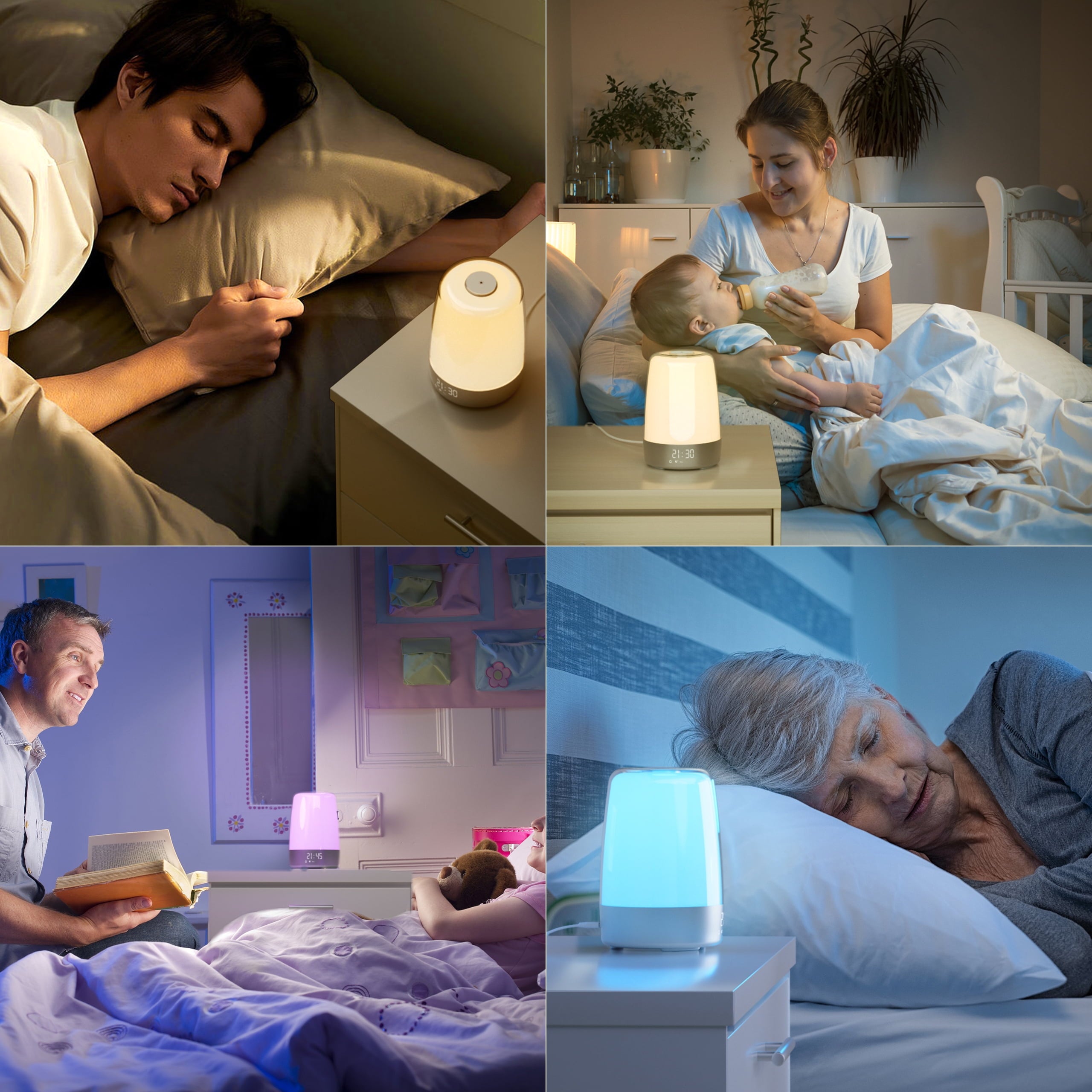 Experience Gentle Mornings with Our Sunrise Alarm Clock - 3-Way Dimmable RGB Bedside Lamp for Heavy Sleepers