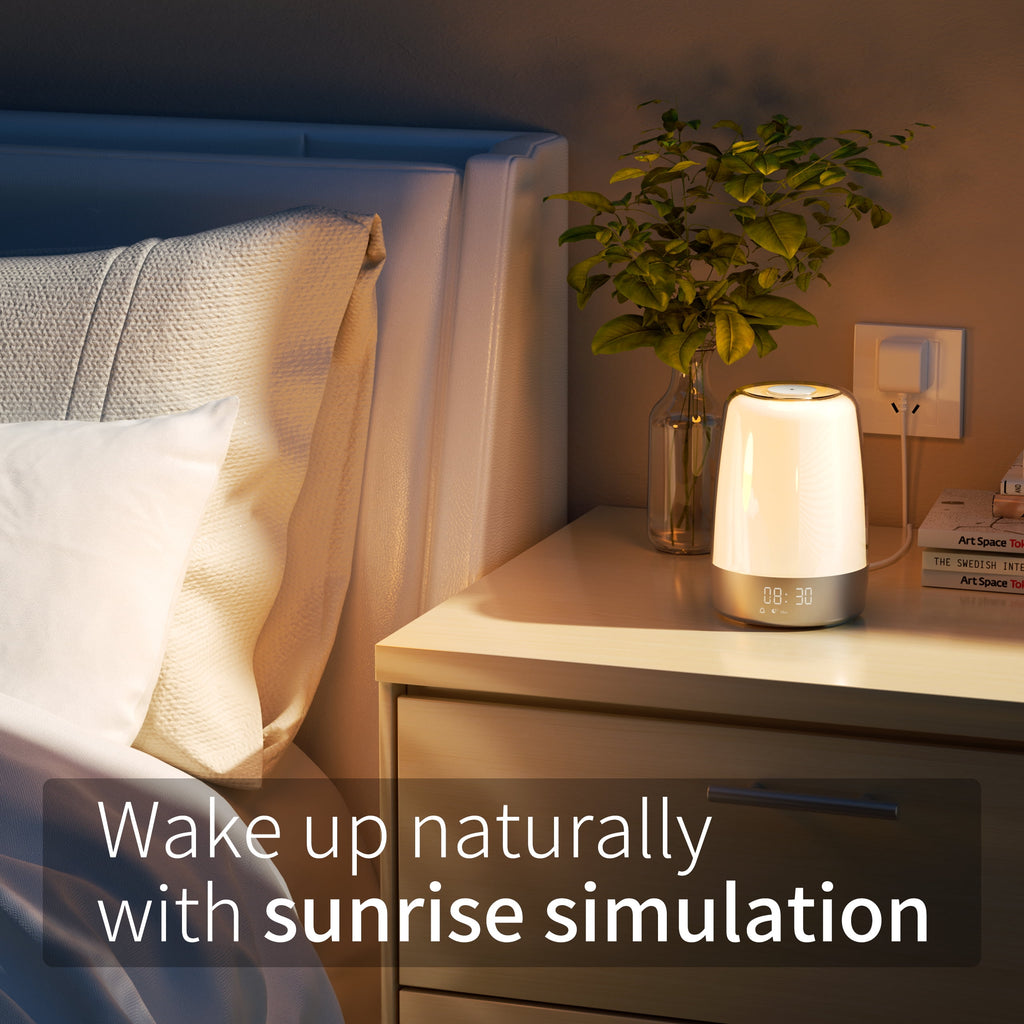 Experience Gentle Mornings with Our Sunrise Alarm Clock - 3-Way Dimmable RGB Bedside Lamp for Heavy Sleepers